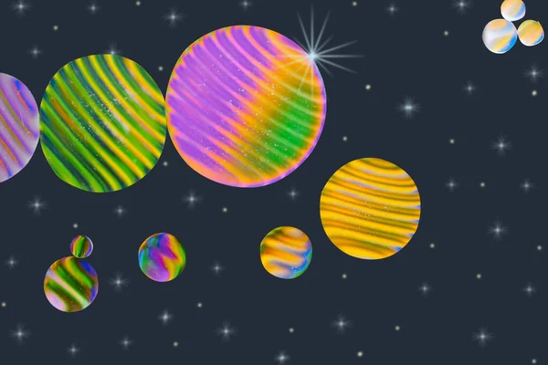 Kolor światła piłka z gwiazdą na czarnym tle przestrzeni. — Zdjęcie stockowe