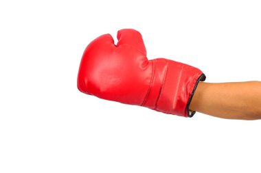 Bir çift kırmızı deri boks eldiveni ya da beyaz sırtında izole edilmiş eldiven.