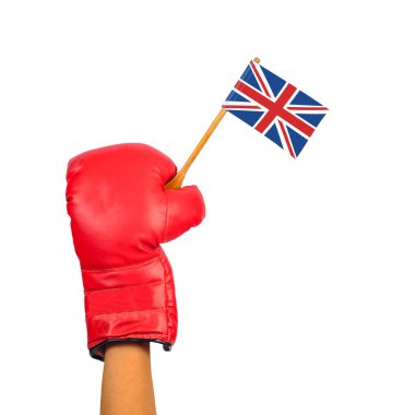 Kırmızı deri boks eldivenleri beyaz bayrak taşıyor..