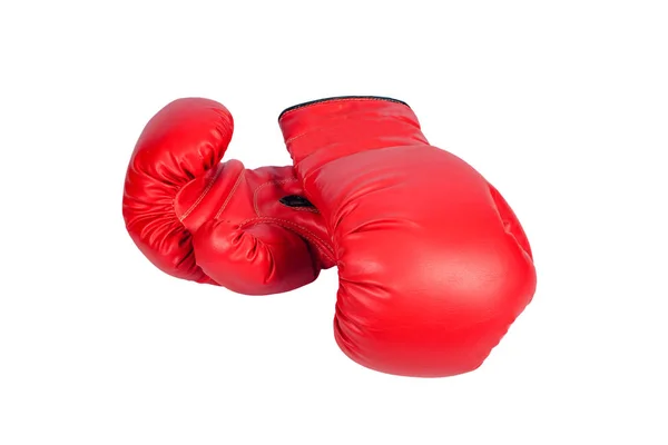 Par de luvas de boxe de couro vermelho ou luva isolada nas costas brancas — Fotografia de Stock