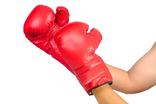 Par de guantes de boxeo de cuero rojo o mitón aislado en la espalda blanca —  Fotos de Stock