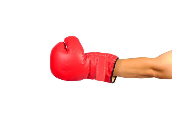 Par de luvas de boxe de couro vermelho ou luva isolada nas costas brancas — Fotografia de Stock