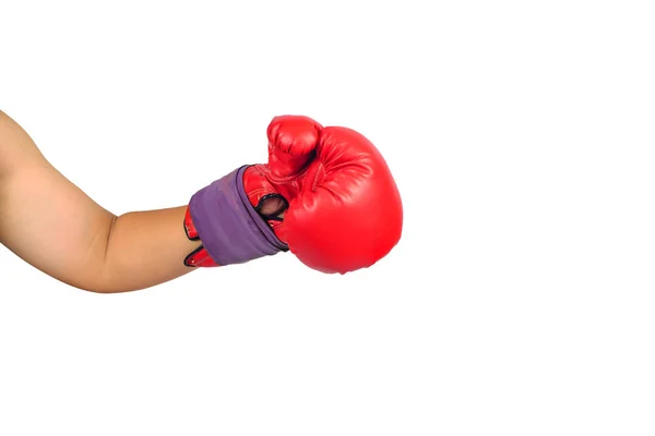 Par de luvas de boxe de couro vermelho ou luva isolada nas costas brancas — Fotografia de Stock