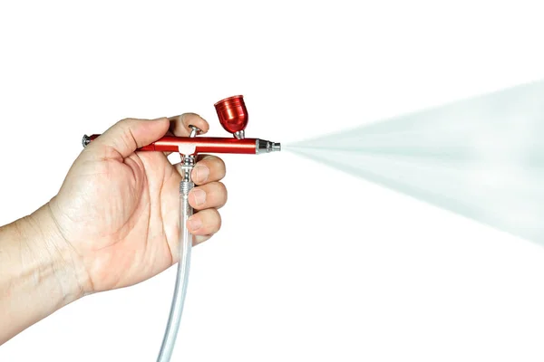 Red Airbrush Spray Narzędzie Ręku Paintingg Hobby Lub Pracy Dla — Zdjęcie stockowe