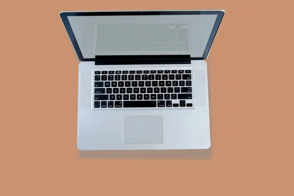 Nieuw Laptop Computer Bovenaanzicht Isoleren Achtergrond — Stockfoto