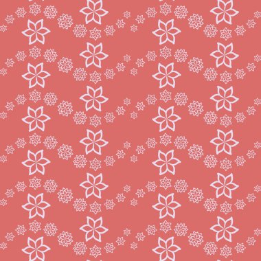 Kırmızı arka planda çiçek dalgaları. Vektörsüz desen.