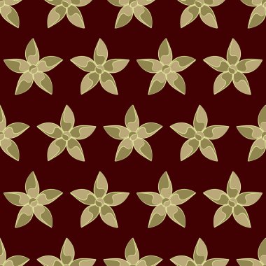 Kusursuz kırmızı, altın çiçekli arka plan. Vektörsüz desen.