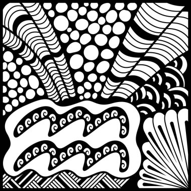 Sihirli tek renkli zodyak işareti Kova burcu zen sanatında yapılmış. Vektör antistres çiziyor.