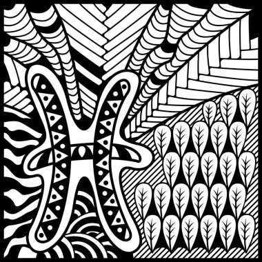 Zen sanatında yapılmış sihirli tek renkli zodyak balığının işareti. Vektör antistres çiziyor.