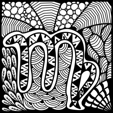 Zen sanatında yapılmış sihirli tek renkli burç burcu Başak burcu. Vektör antistres çiziyor.