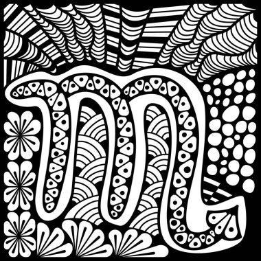 Sihirli tek renkli zodyak işareti akrep, zen sanatında yapılmış. Vektör antistres çiziyor.