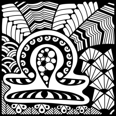 Sihirli tek renkli zodyak işareti Terazi, Zen sanatında yapılmış. Vektör antistres çiziyor.