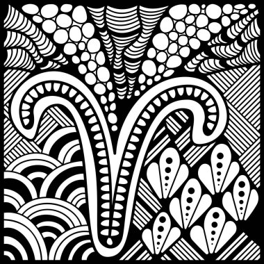  Sihirli tek renkli burç burcu Aries, Zen sanatında yapılmış. Vektör antistres çiziyor.