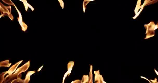 Стена Огня Вокруг Экрана Черном Фоне Накладывание — стоковое видео