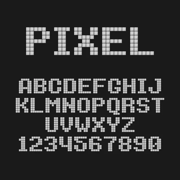Pixel flat fuente. Fuente para juegos de píxeles, pantallas digitales . — Vector de stock