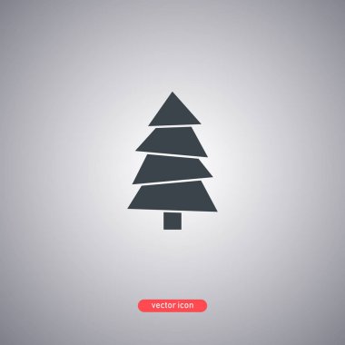 Gri arka planda izole edilmiş minimalist yassı modern tarzda simge Noel ağacı. 