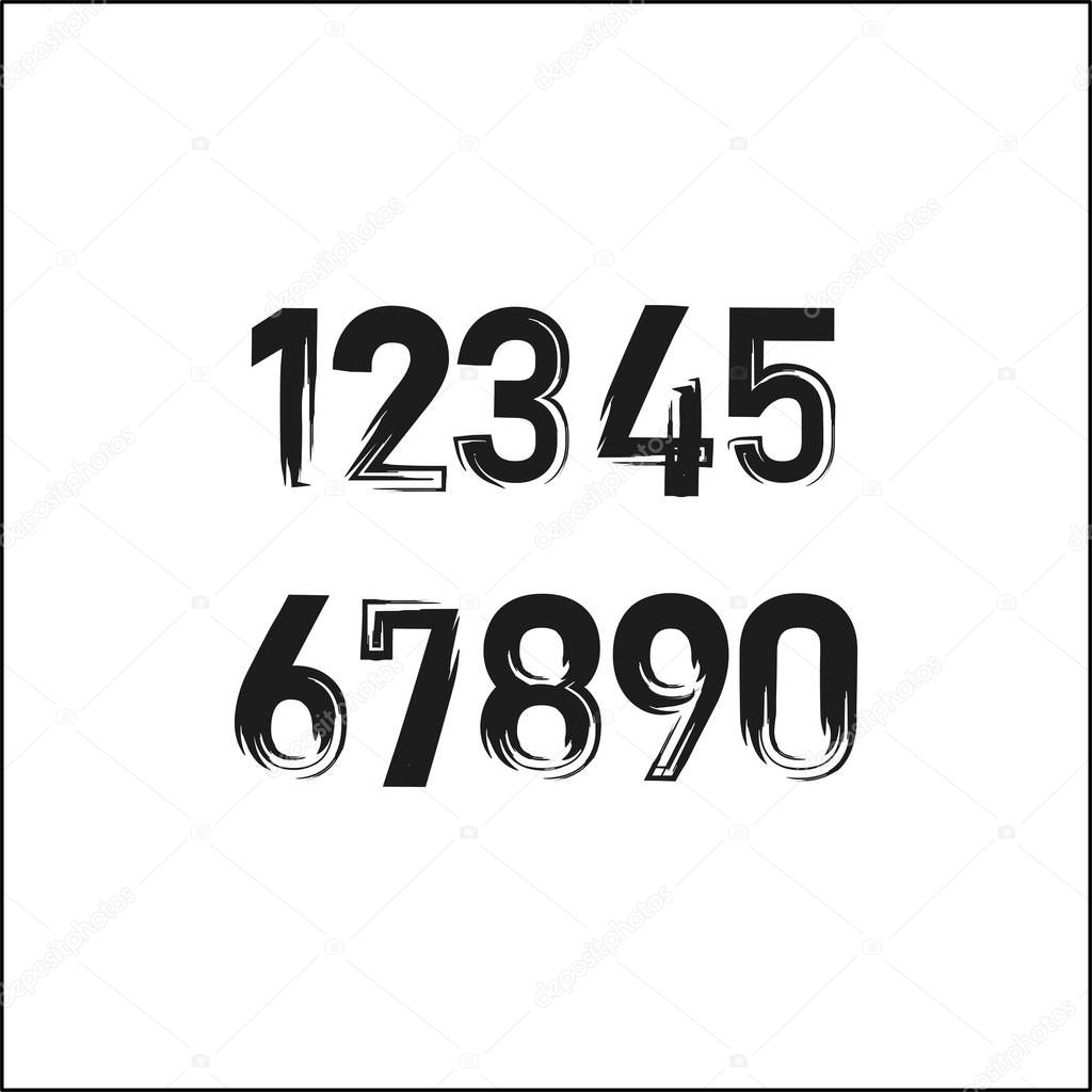 Set of numbers drawn by brush isolated on a white background. 
