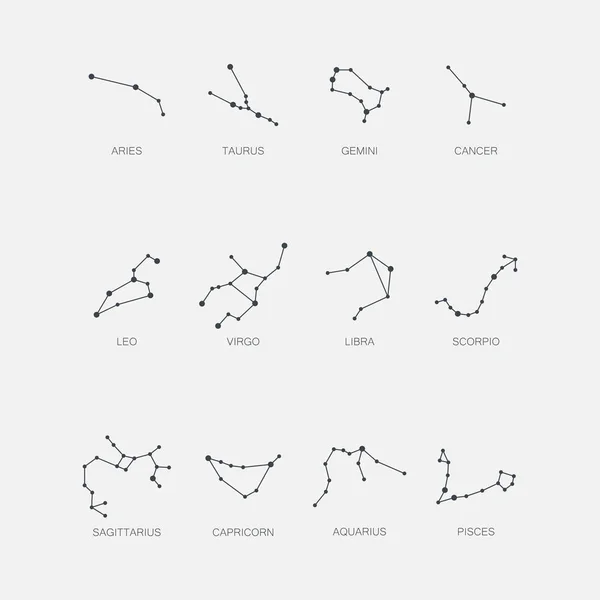12 signes du zodiaque isolés sur fond blanc. Un ensemble de constellations . — Image vectorielle