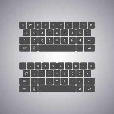 Qwerty klavyesi tam sette. Tablet telefonlar için klavye. Modern tarz. Vektör illüstrasyonu.