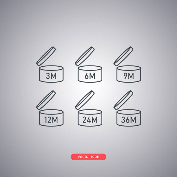 Period-after-opening symbols isolated on a gray background. PAO line style icons. 