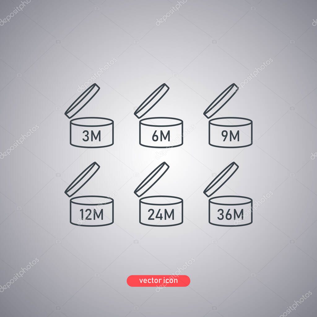Period-after-opening symbols isolated on a gray background. PAO line style icons. Vector illustration.