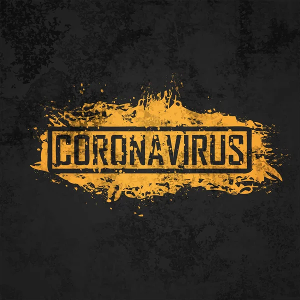 Inskriptionen av coronavirus på väggen. Svart-orange grunge konsistens. — Stock vektor