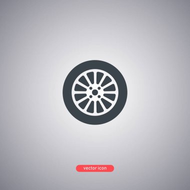 Otomobil tekeri simgesi gri arkaplanda izole edildi. 