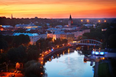 evening panoramic view of Tartu clipart