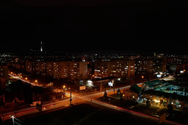 Pohled Noční Světlo Města Panorama Lvově Ukrajina — Stock fotografie