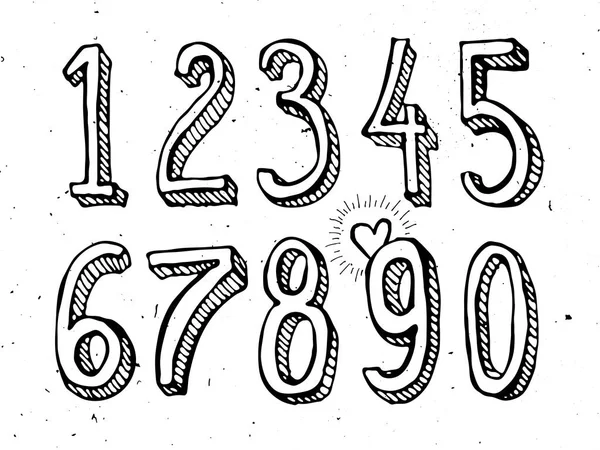 Números desenhados à mão vetor isolado no estilo esboço de fundo branco —  Vetores de Stock