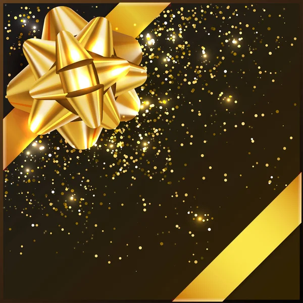 Gold Christmas Bow met confetti op de doos van de gift, vector illustratie — Stockvector