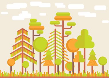 Sonbahar ağaç orman düz illüstrasyon