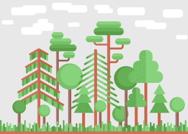 Yaz ağaç orman düz illüstrasyon