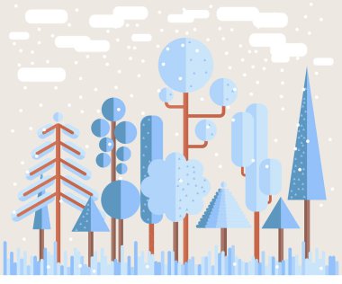 Kış ağaç orman düz illüstrasyon