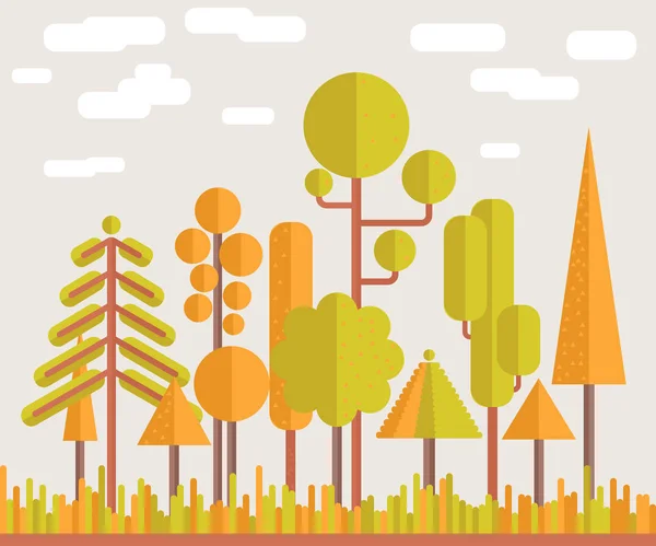 秋の木の森フラット図 — ストックベクタ