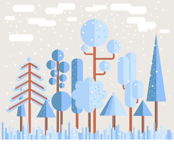 冬の木の森フラット図 — ストックベクタ