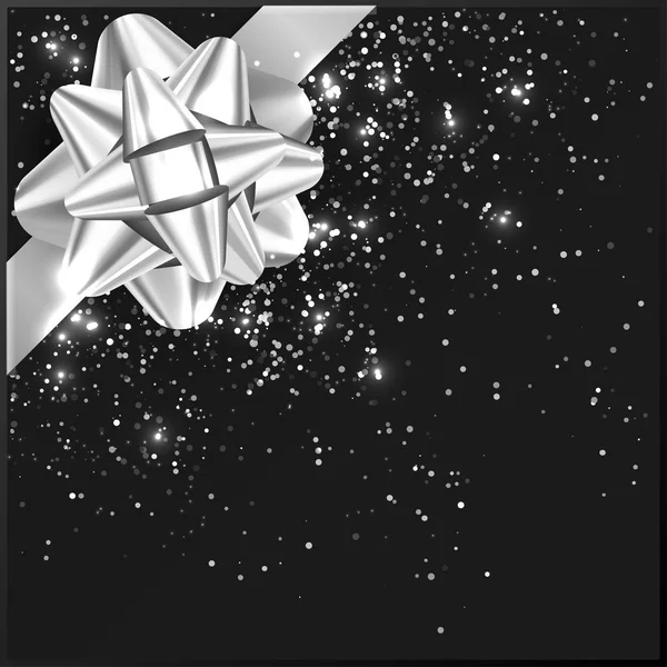 Gümüş gri Noel yay hediye kutusu üzerine konfeti ile — Stok Vektör