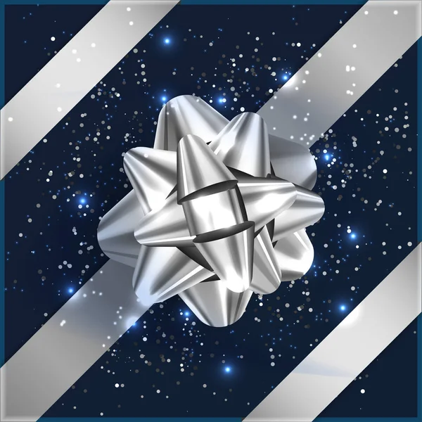 Gümüş ve konfeti hediye kutusu ile Noel yay mavi — Stok Vektör