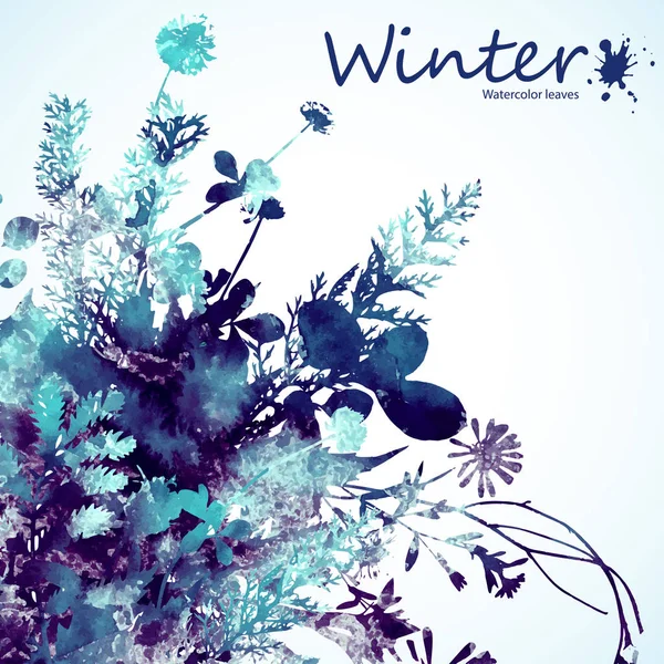 Watercolor winter leaves background — Stock Vector