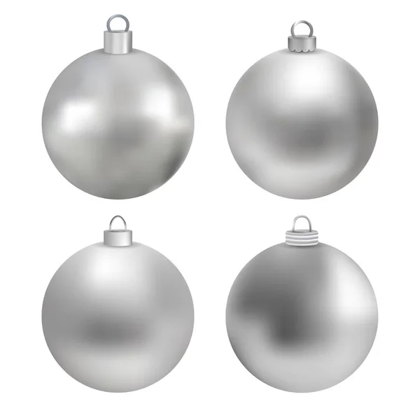 Conjunto de bolas de Navidad de plata — Vector de stock