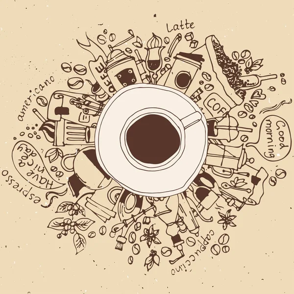 Pause café matin concept doodle — Image vectorielle