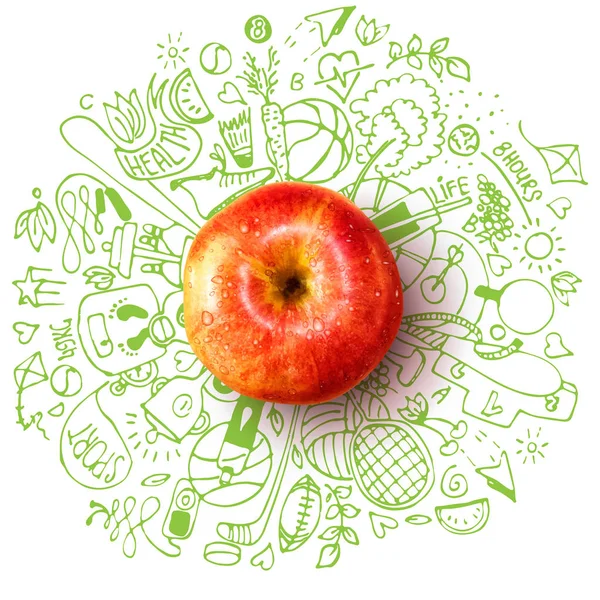 Apple ve karalamalar ile sağlıklı yaşam konsepti — Stok Vektör