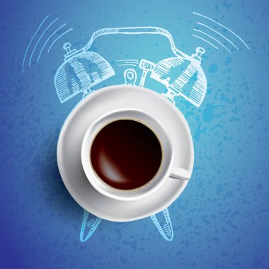 Çalar saat ve kahve konsept illüstrasyon karalama ile