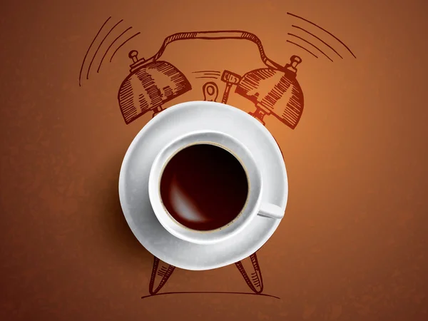 Réveil et illustration concept café avec doodle — Image vectorielle