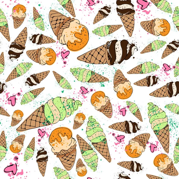 Ice cream vzor bezešvé ilustrace — Stockový vektor