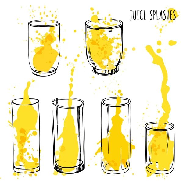 Salpicos de suco em óculos, ilustração de desenho de mão — Vetor de Stock