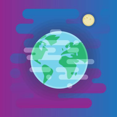 Earth ay simge - düz illüstrasyon, alan elemanları ile