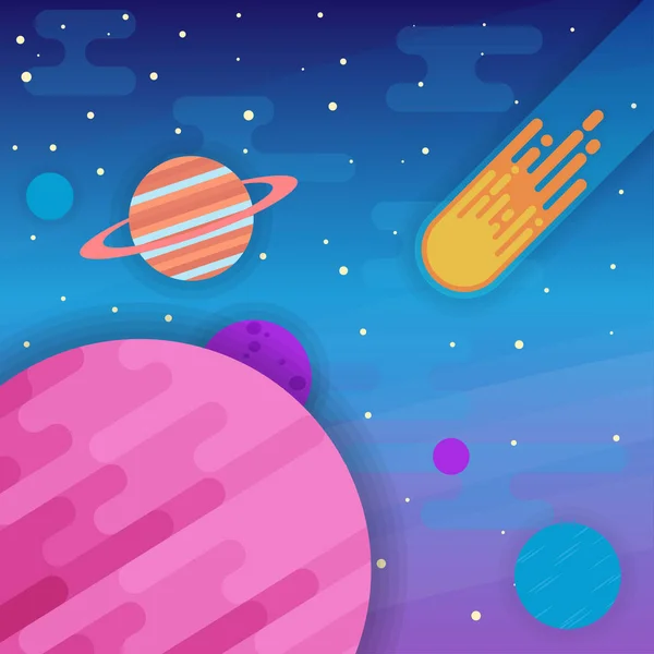 Elementos espaciales: planetas, anillos, cometas, estrellas de estilo plano — Vector de stock