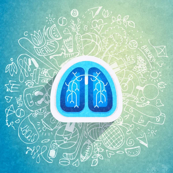 Lungs illustration - halth care sketch with sport icons and lung — Stock Photo, Image