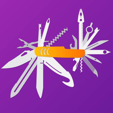 çok işlevli düz bıçak illüstrasyon, Swiss knife, çok amaçlı çakı, ordu bıçak vektör.